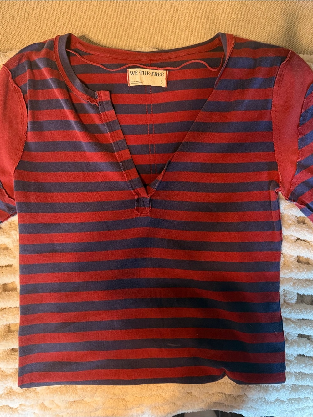 Free People' Red & Navy Striped V-Notch Tee